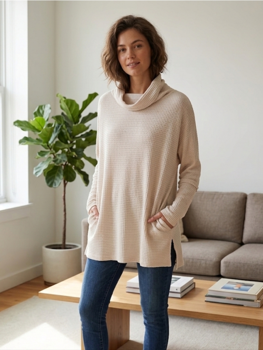 We The Free Cream Waffle Knit Women's Tunic